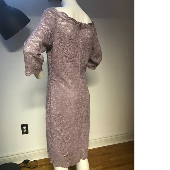 Le Chateau Lace Floral Bodycon Mauve Dusty Lilac Lavender Purple Sparkle dress - Picture 4 of 8